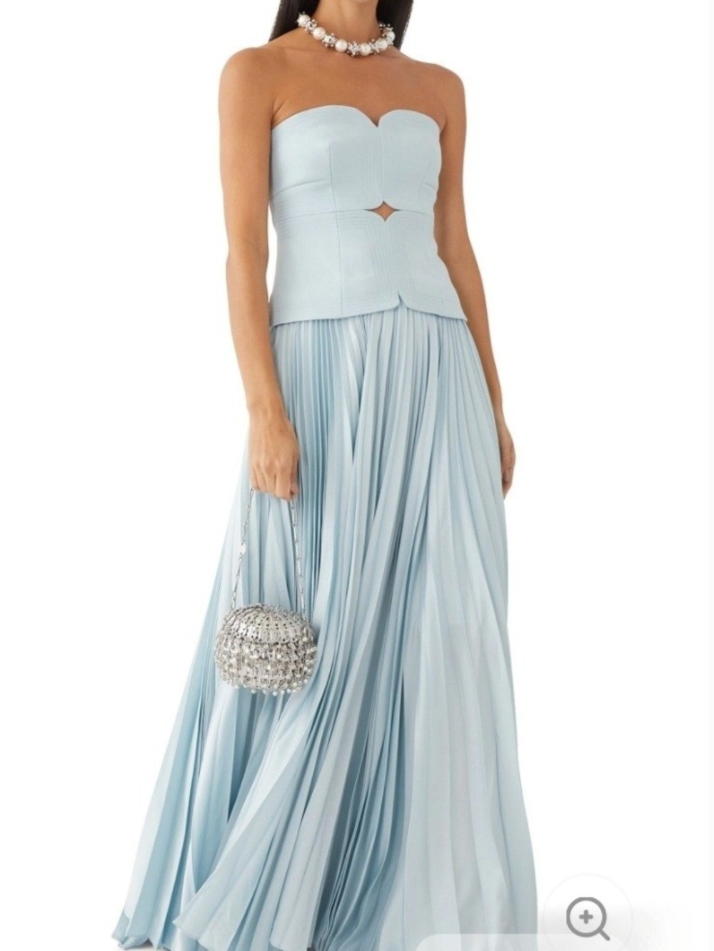 Strapless Light Blue Pleated Maxi Dress